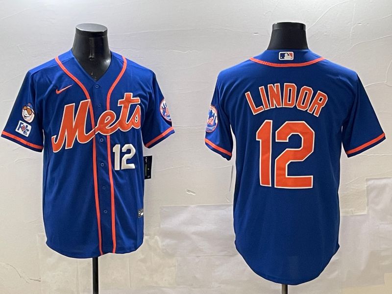 Men New York Mets #12 Lindor Blue Game 2025 Nike MLB Jersey style 5->new york mets->MLB Jersey